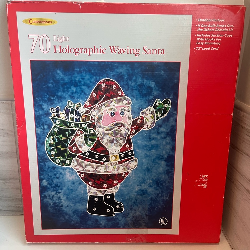 Celebrations 20" Holographic Waving Santa 70 Lights - Box Included